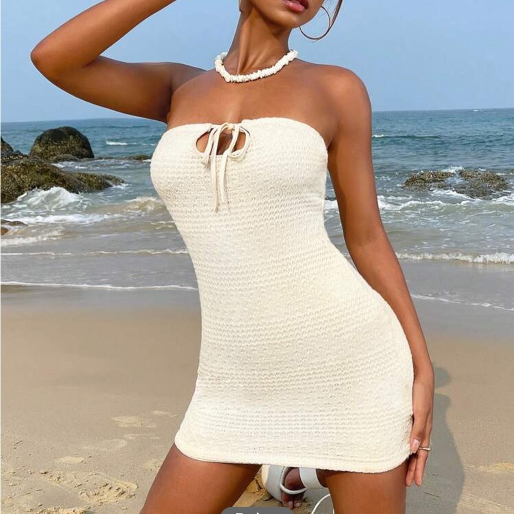 Crochet bodycon front tie cutout dress